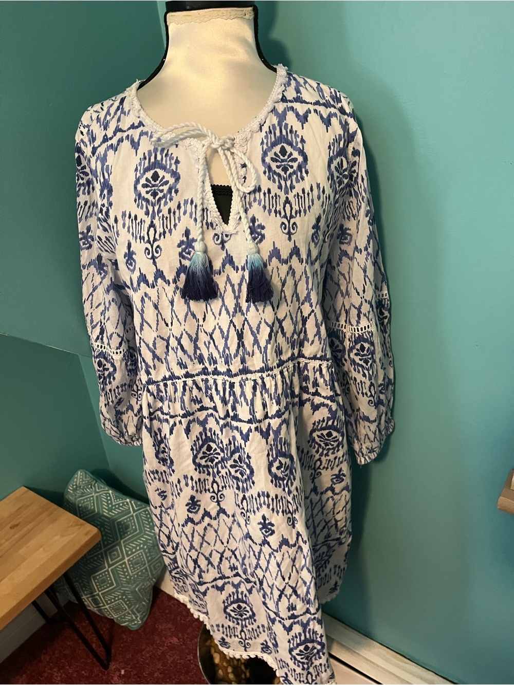 Tommy Bahama Blue and White 100%Cotton Tie-Front Tunic